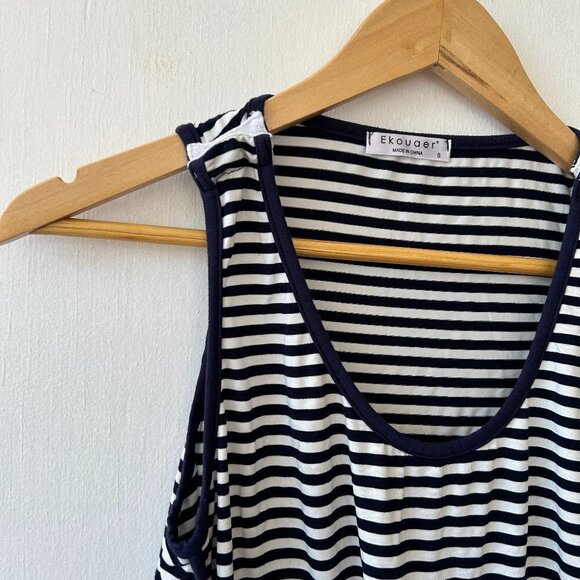 Ekouaer Tank Top Womens Small Blue Striped Nautical Scoop Neck - Picture 2 of 6